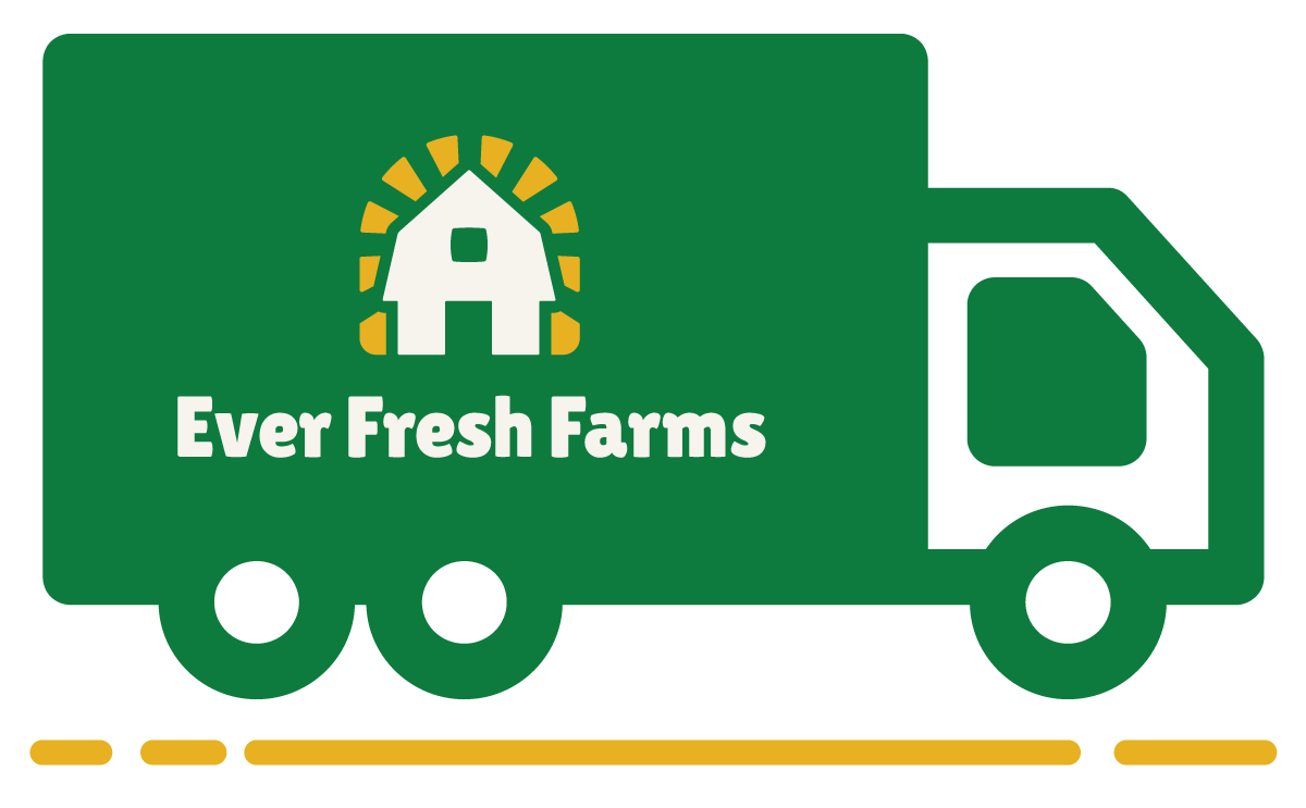EF_Web_2020_Radius_2 Ever Fresh Farms branded graphic of a green food truck with a barn on the side, representing delivery to the Baltimore area.